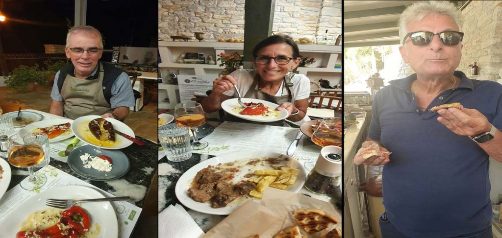 Guests tasting and enjoying the traditional Naxian dishes they prepared in ELaiolithos’ garden-to-table cooking class
